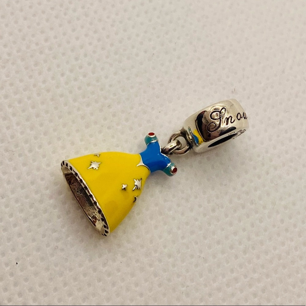 EUC Pandora 791579ENMX Silver Disney Snow Whites Light Yellow Dress Dangle Charm - Picture 2 of 7